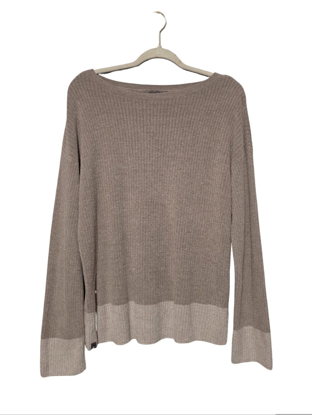 BAREFOOT DREAMS CozyChic Ultra Lite Sweater Womens Medium Taupe Colorblock Soft - Picture 2 of 9